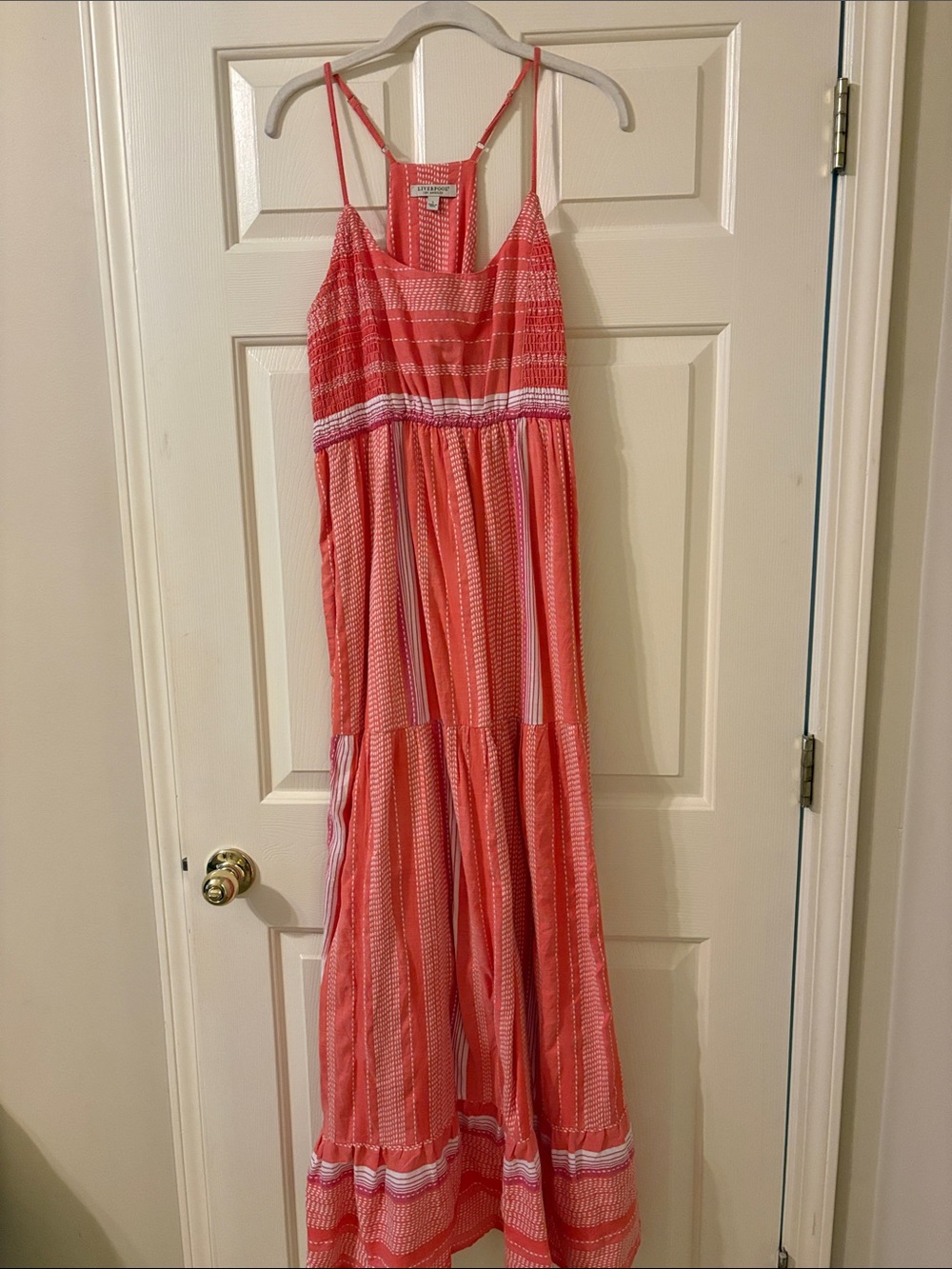 Liverpool Coral and White Striped Maxi Dress